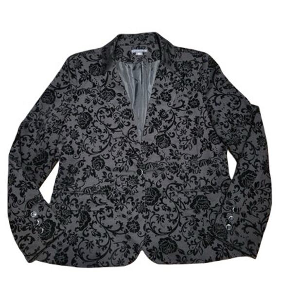 Covington Black Floral Flocked Velvet Blazer Jacket Size Large whimsigoth formal - Picture 1 of 12